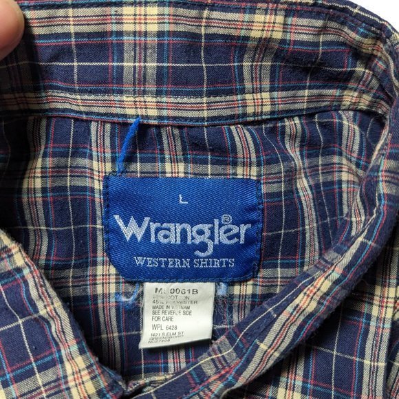 Vintage Wrangler Pearl Snap Blue plaid long sleeve lightweight Large Western‎ - Picture 7 of 7